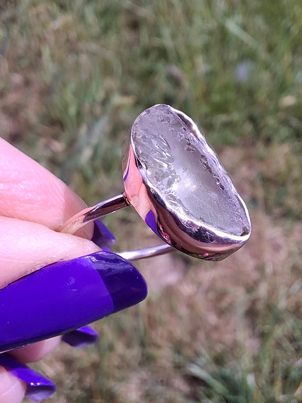 Libyan Desert Glass Ring, size large P, 925 Silver, Tektite (Ref: LR34)