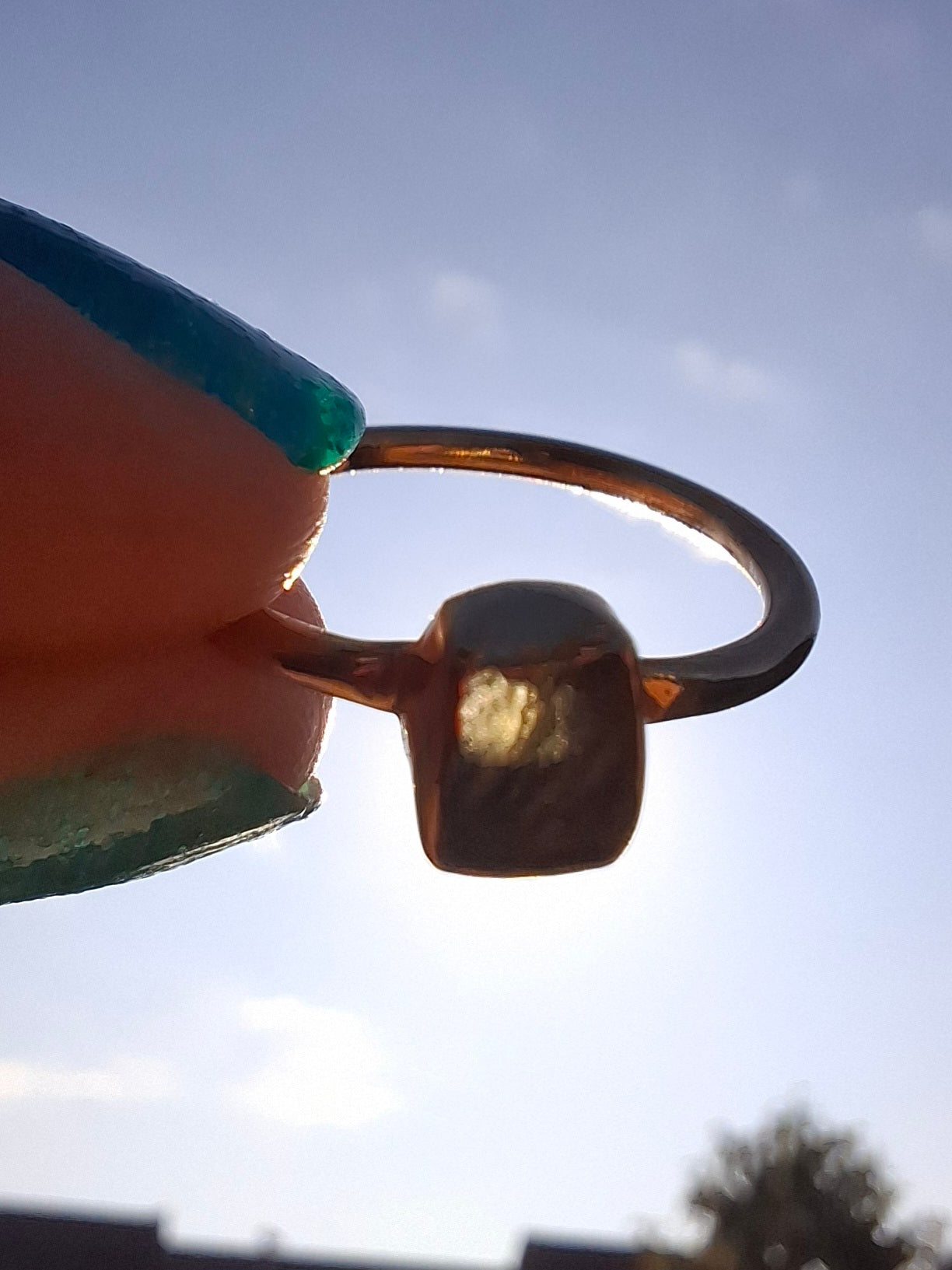Moldavite Ring, 14K GOLD Plated, size small i, Tektite (Ref: R333)