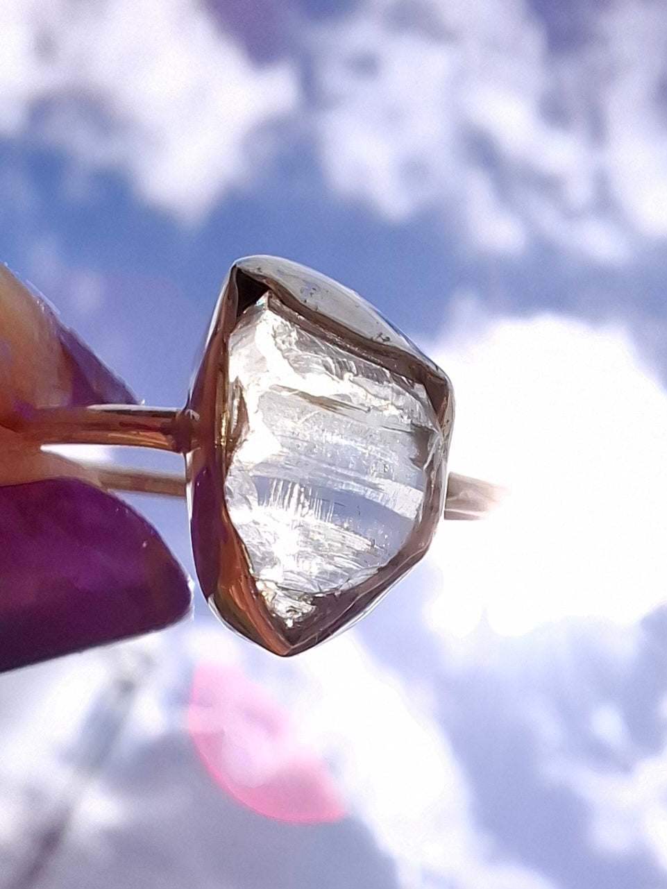 Libyan Desert Glass Ring, size large T/small U, 925 Silver, Tektite (Ref: LR51)