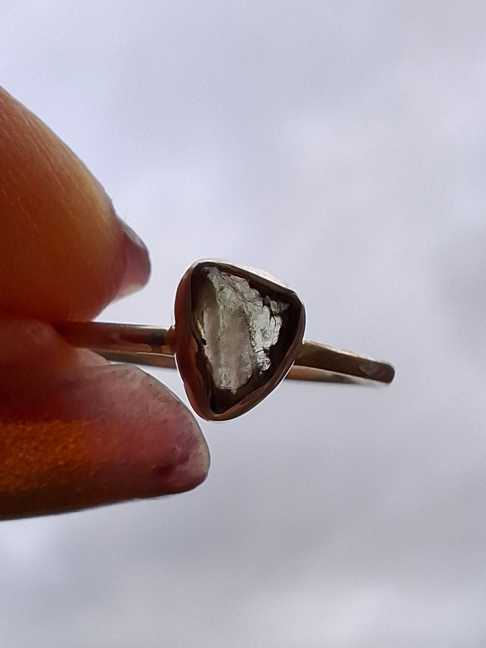 Moldavite's Ring, size large L/small M, 925 Silver, Tektite (Ref: R36)