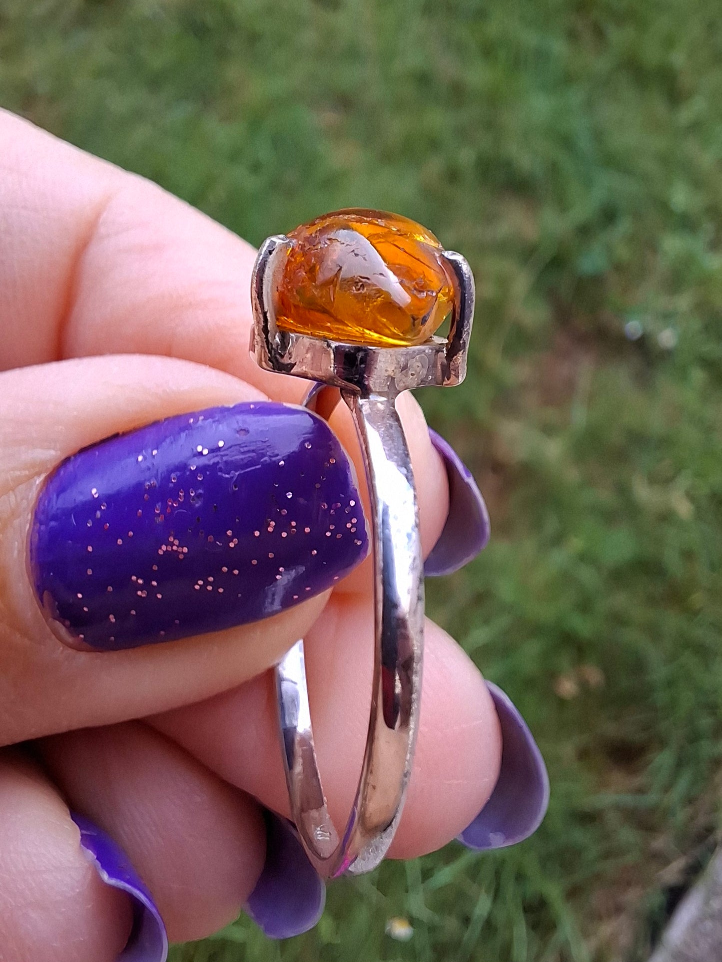 Baltic Amber Ring, size large Y, 925 Silver, Fossil (Ref: AR40)