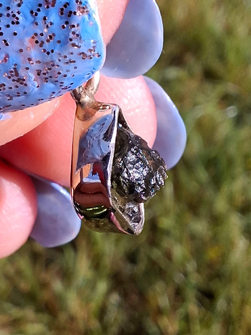 Moldavite Pendant, 925 Silver, Tektite (Ref: P45)