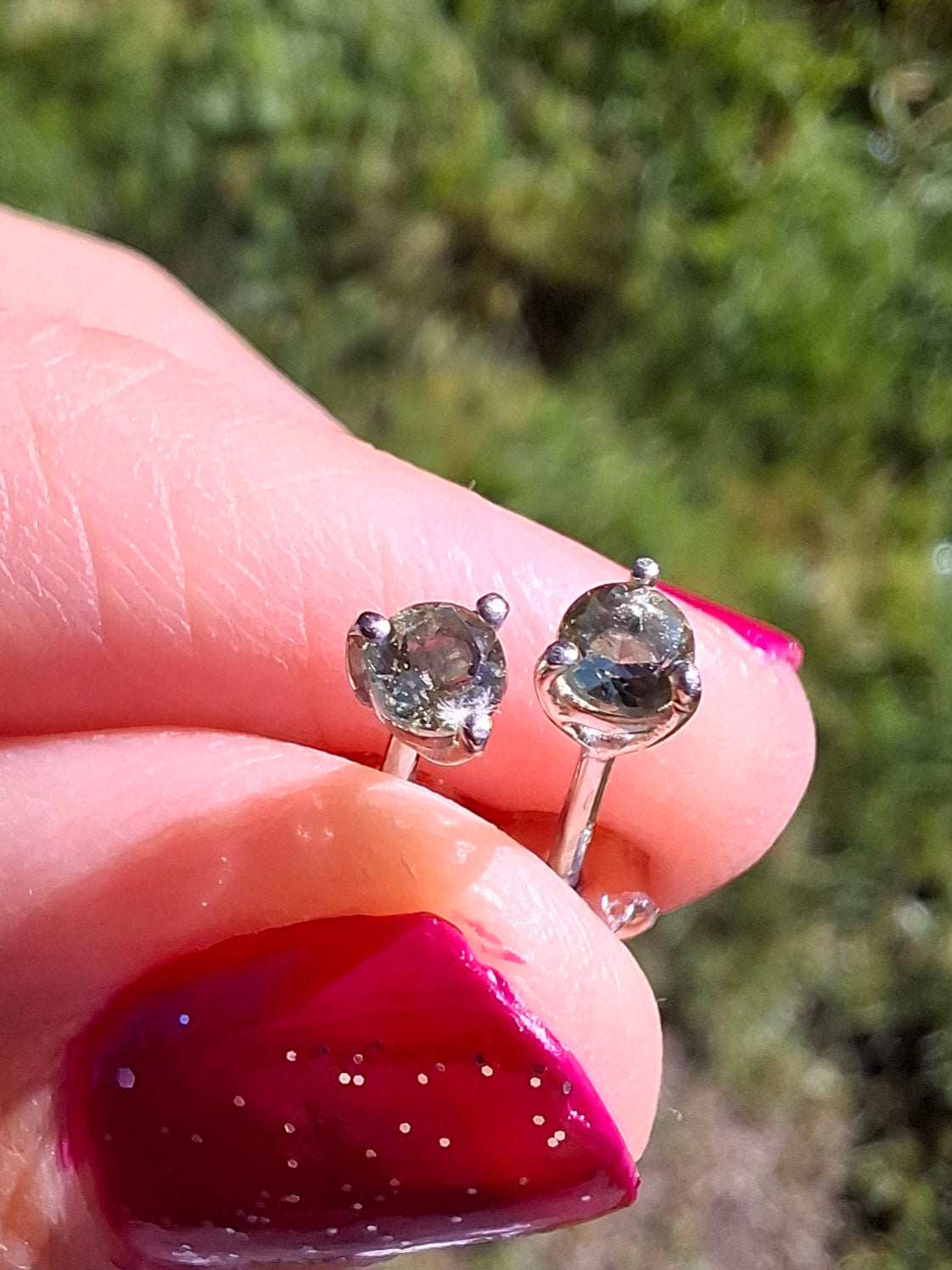 Moldavite (Faceted) 3mm STUD Earrings, 925 Silver (Ref: Pair 58)