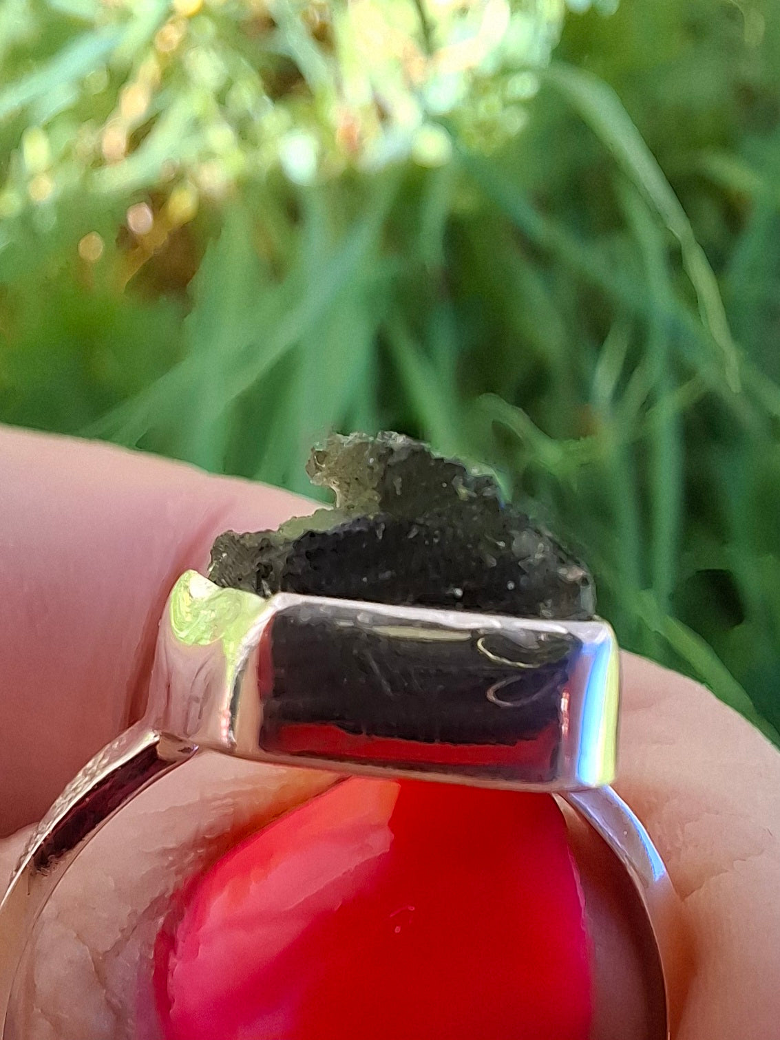 Moldavite Ring, size large R/small S, 925 Silver, Tektite (Ref: R319)