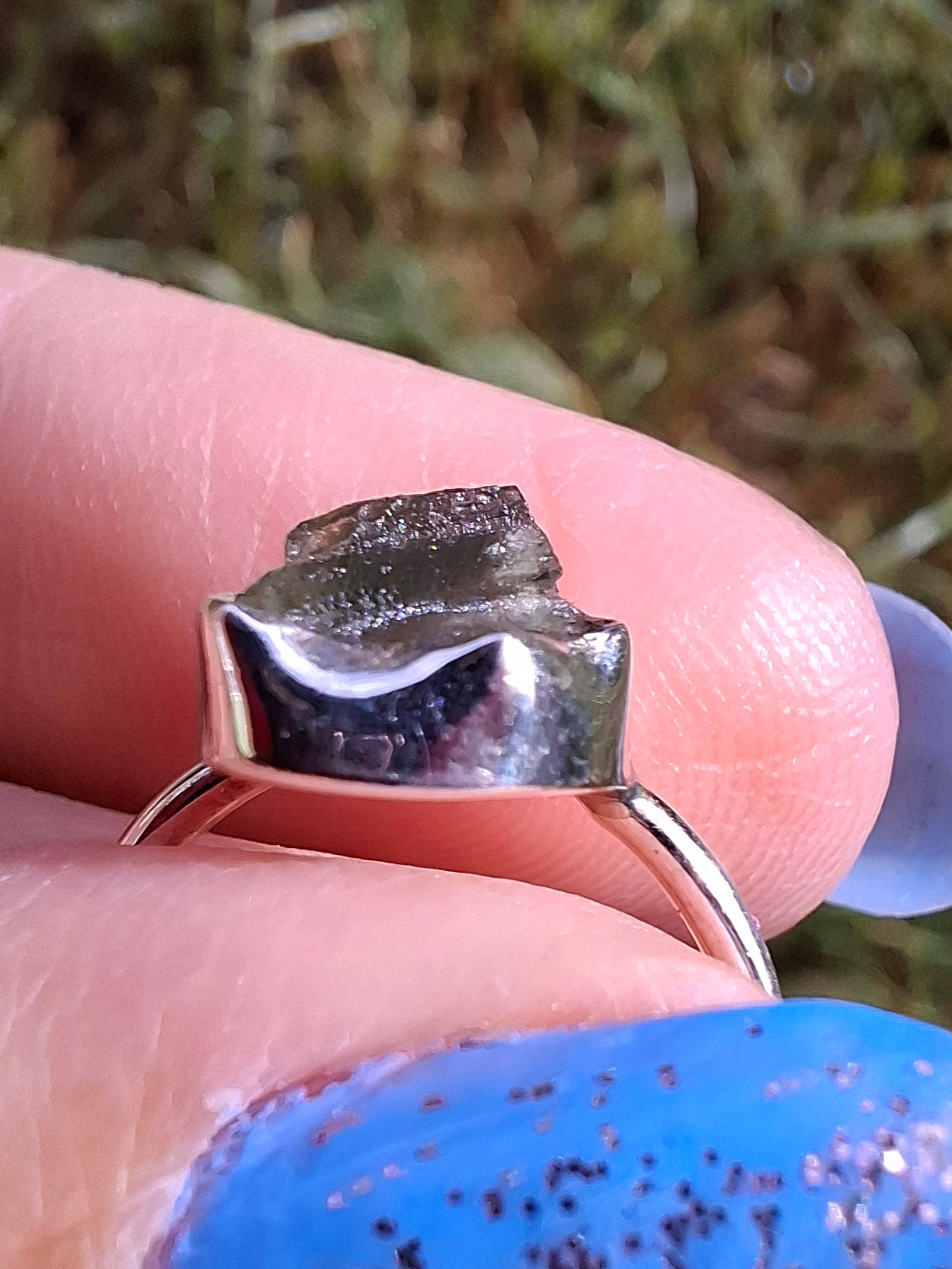 Moldavite Ring, size large G/small H, 925 Silver, Tektite (Ref: R19)