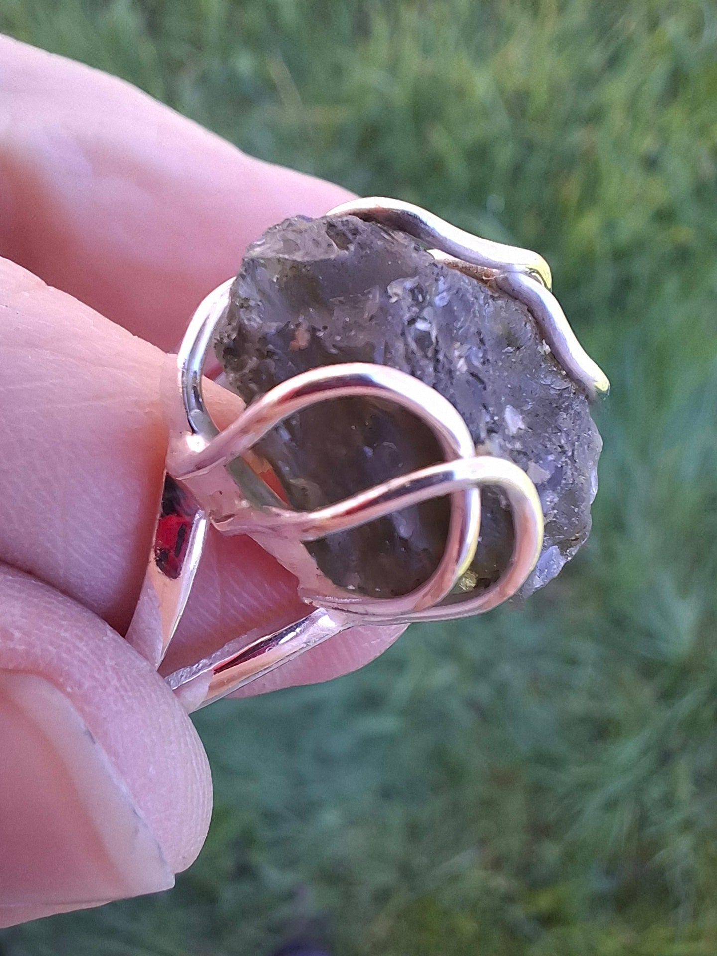 Moldavite Ring, size Y, 925 Silver, Tektite (Ref: R17)