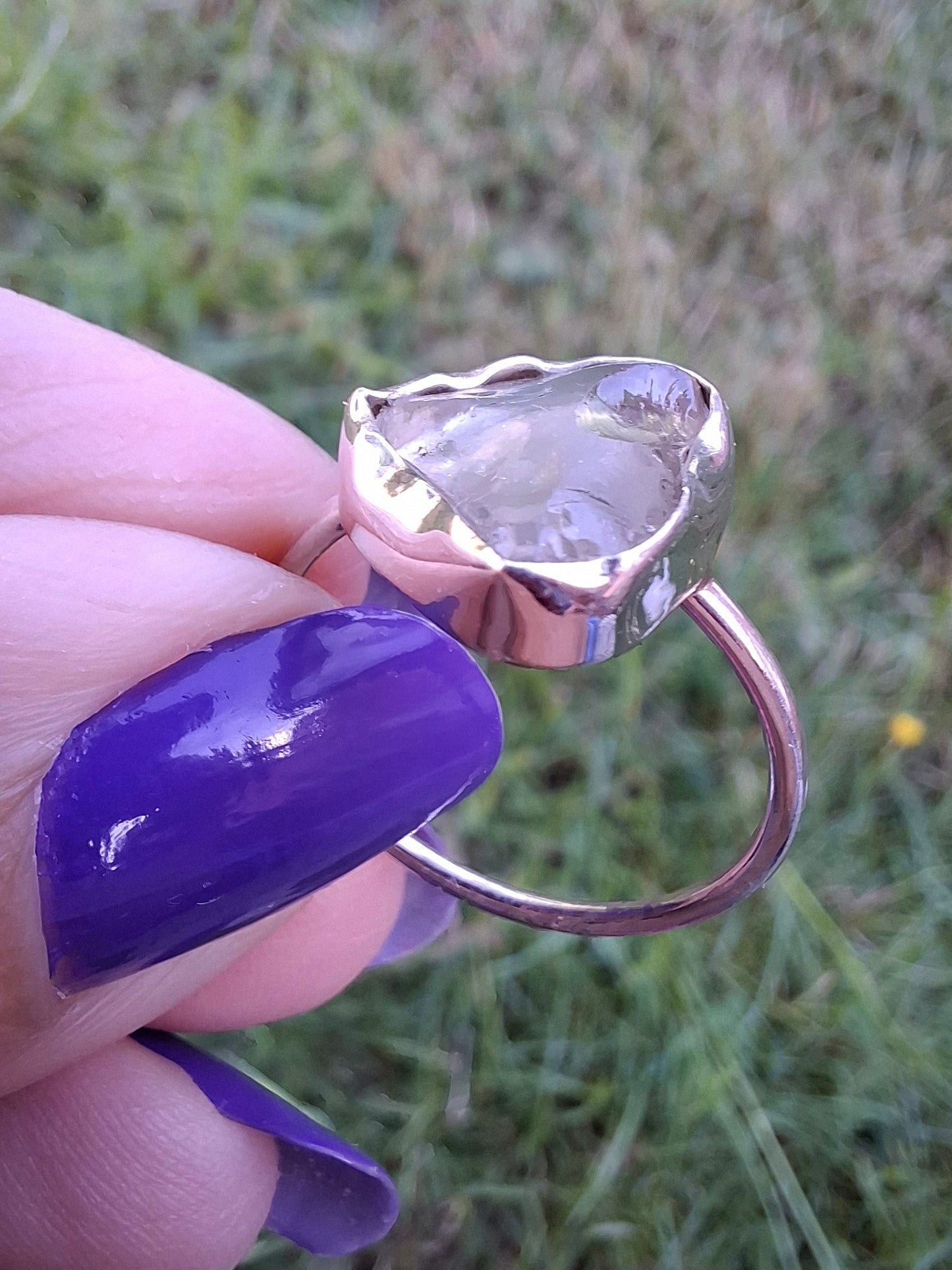 Libyan Desert Glass Ring, size small R, 925 Silver, Tektite (Ref: LR40)