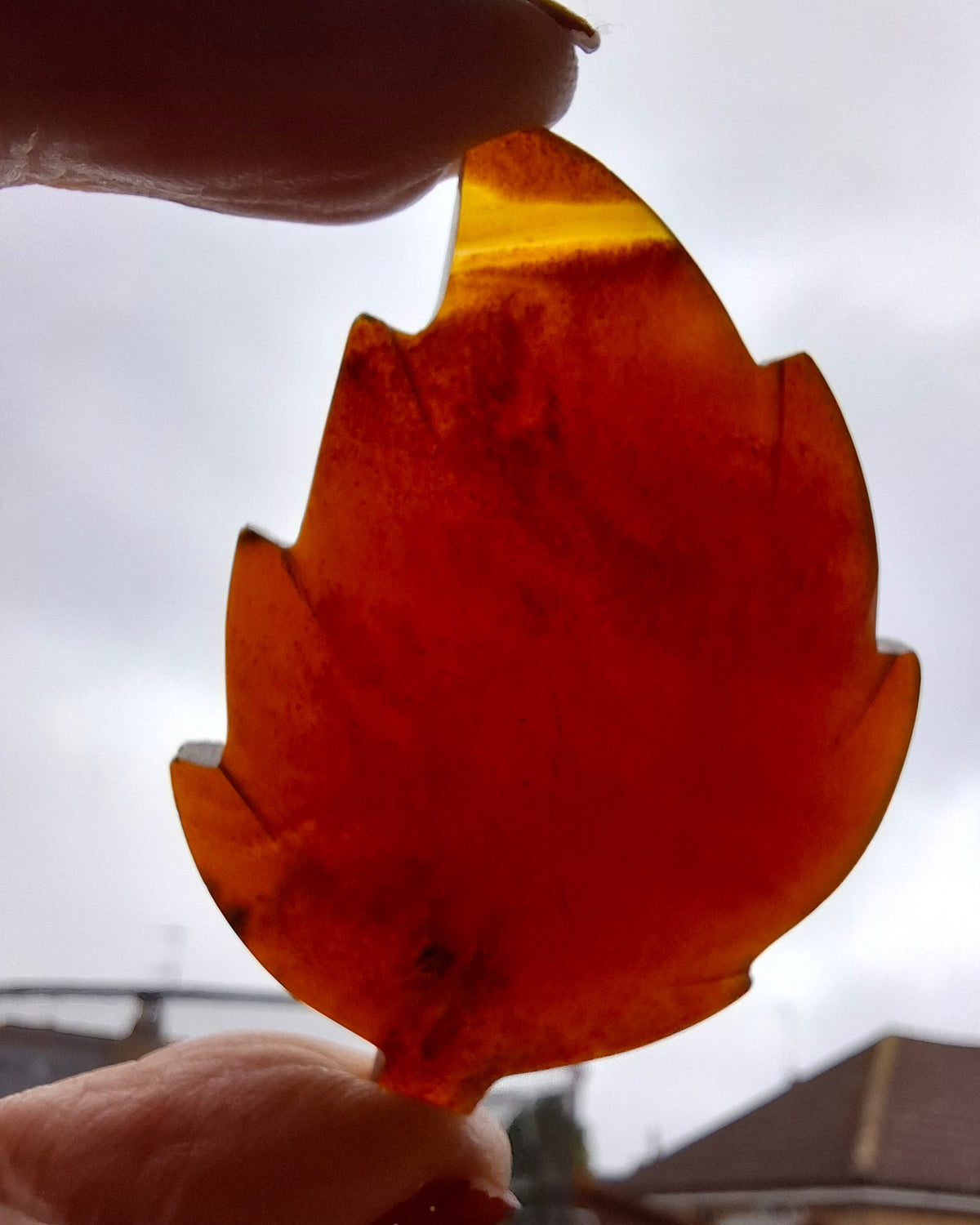 Red Amber Leaf Carving, 7.89g, Fossil (Ref: Leaf4)