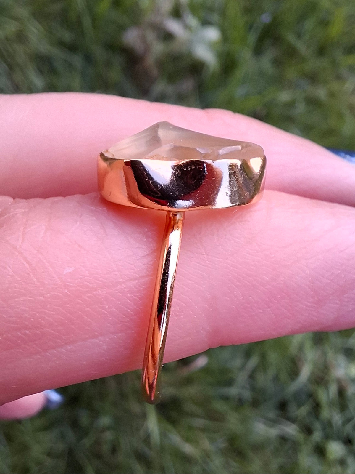 Libyan Desert Glass Ring, 14K GOLD Plated, size large M, Tektite (Ref: LR78)