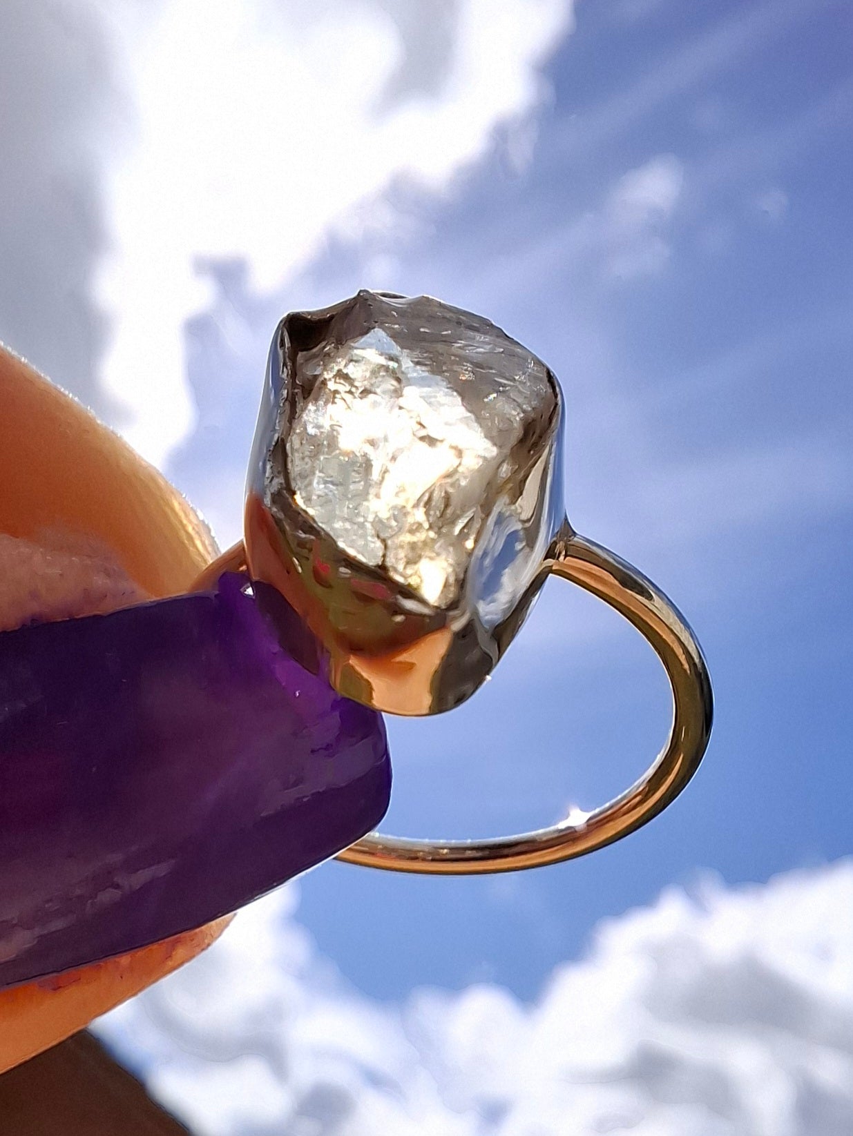 Libyan Desert Glass Ring, size large K, 925 Silver, Tektite (Ref: LR16)