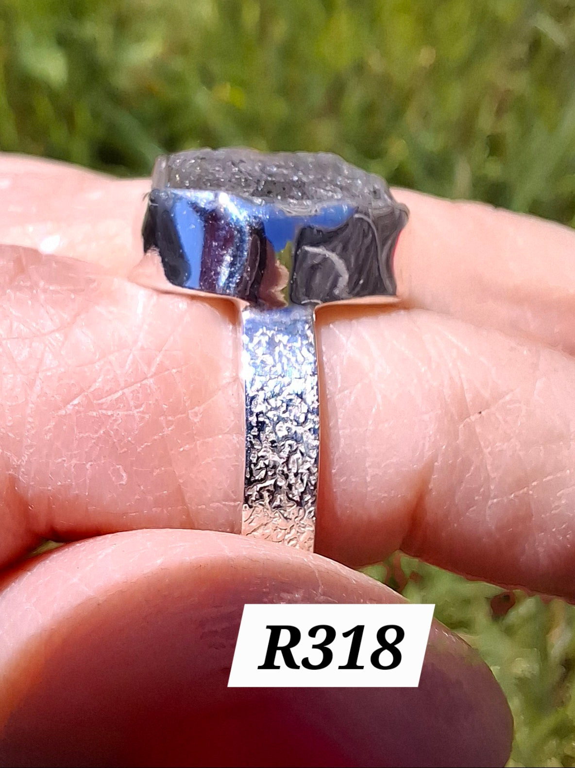 Moldavite Ring, size R, 925 Silver, Tektite (Ref: R318)