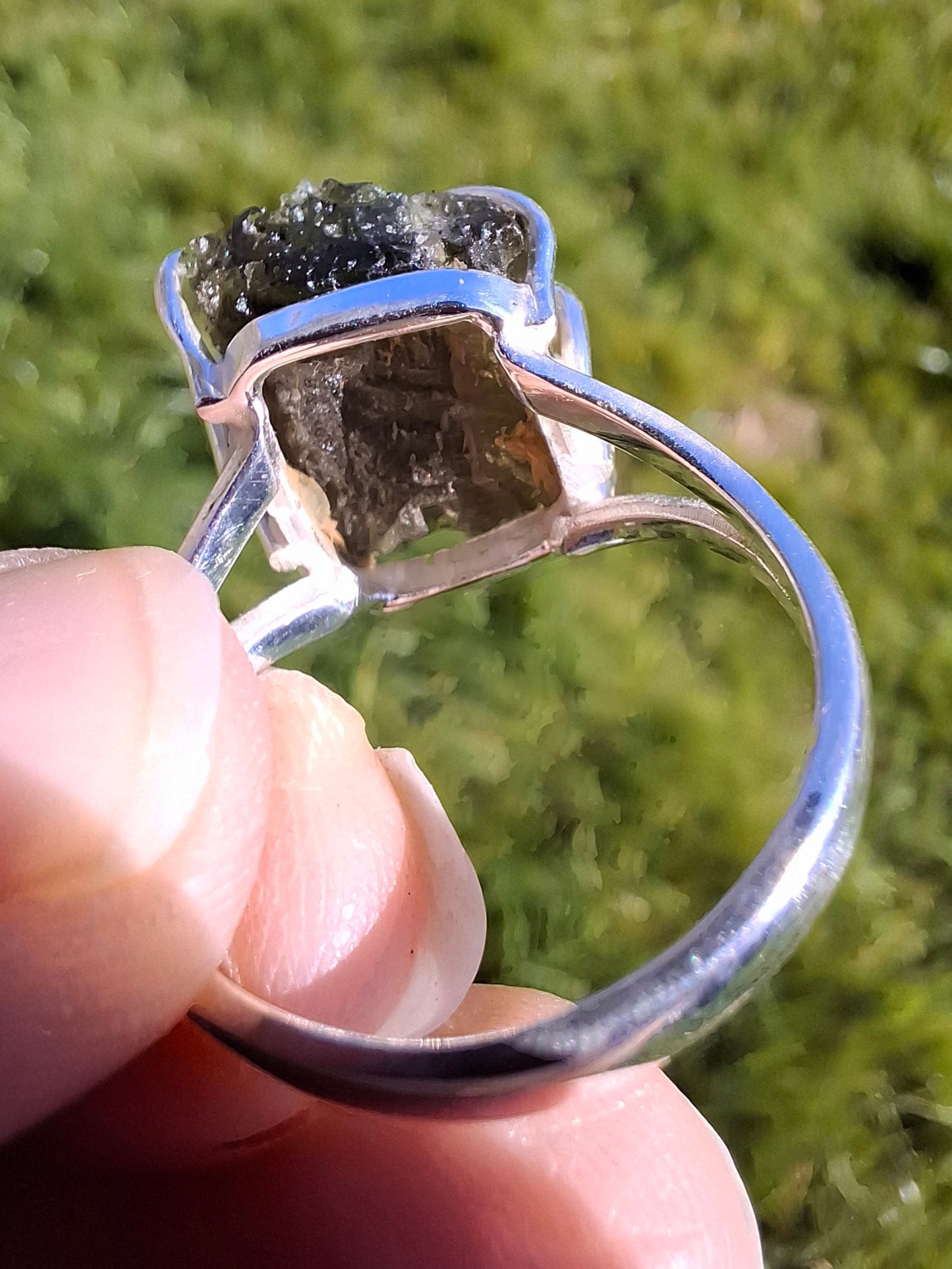 Moldavite Ring, size U, 925 Silver, Tektite (Ref: R14)