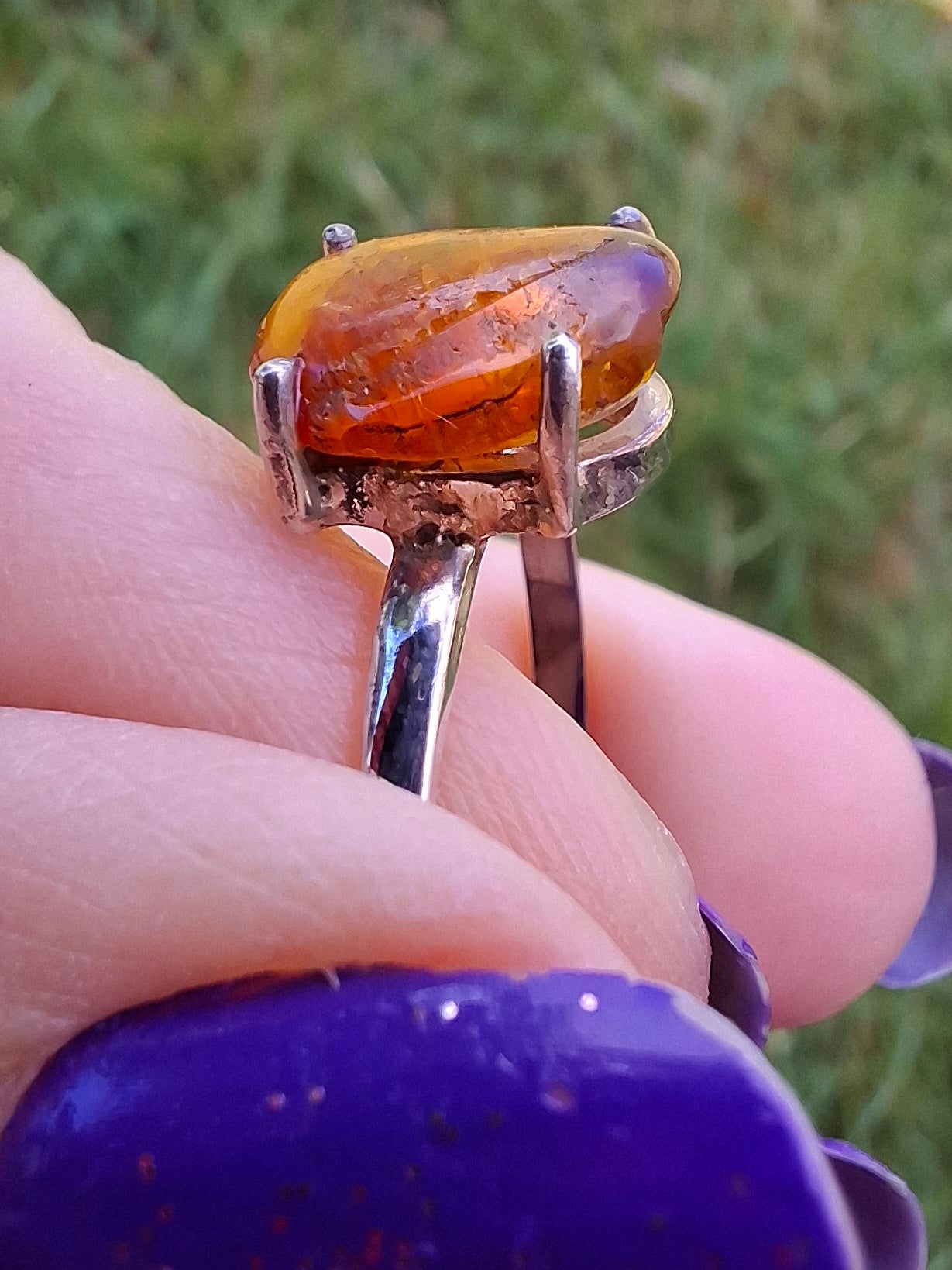 Baltic Amber Ring, size large X, 925 Silver, Fossil (Ref: AR35)