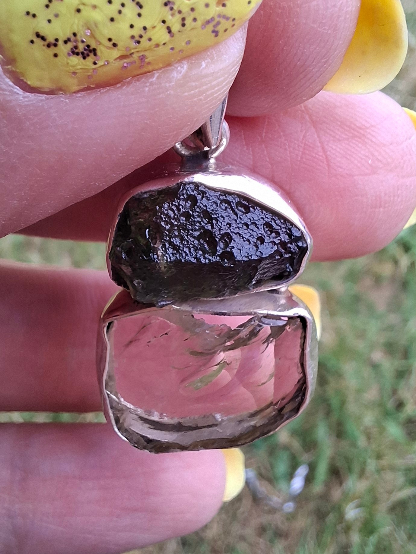 Moldavite & Libyan Desert Glass Pendant, 925 Silver, Tektite (Ref: MLP14)