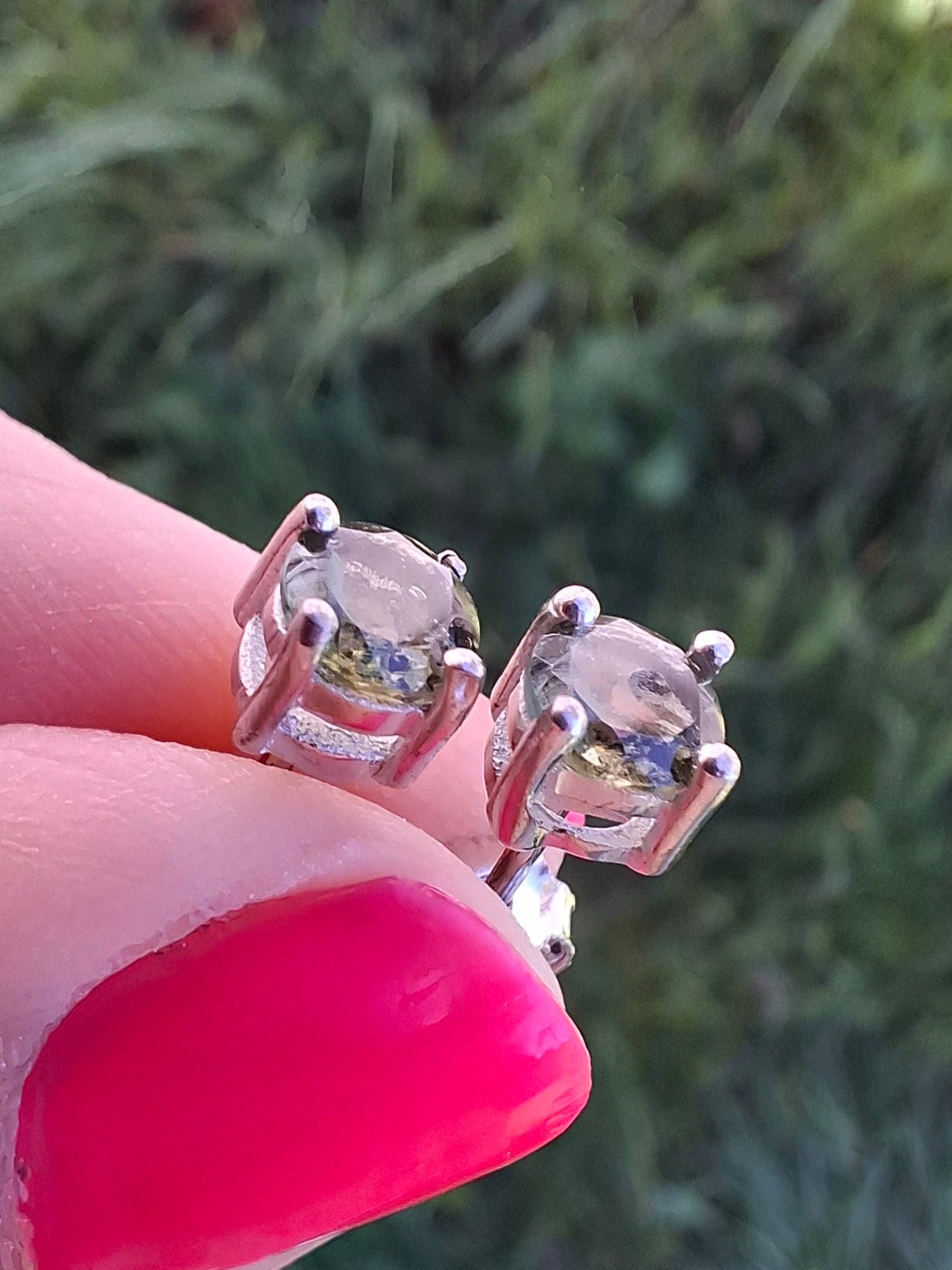 Moldavite (faceted) 5mm STUD EARRINGS, 925 Silver, Tektite (Ref: Pair17)