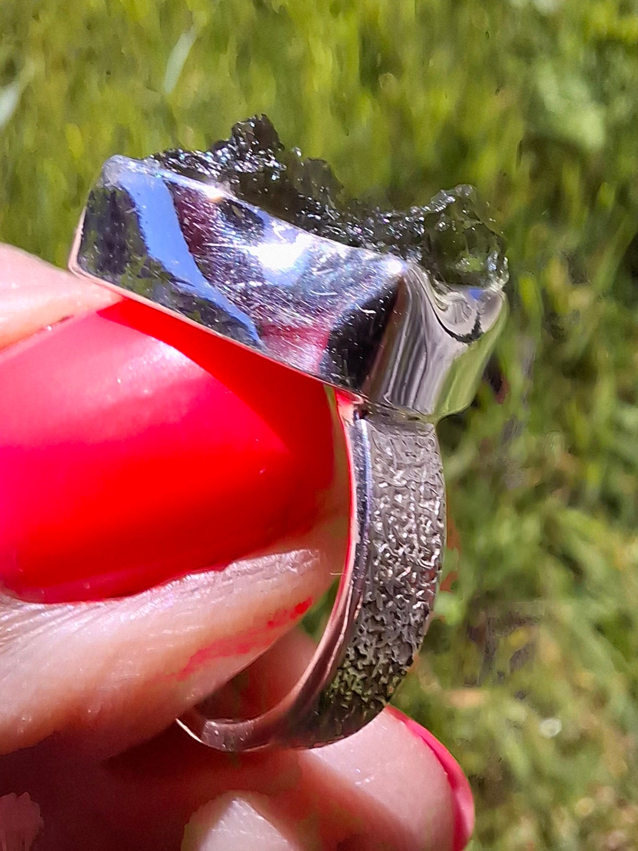 Moldavite Ring, size M, 925 Silver, Tektite (Ref: R307)