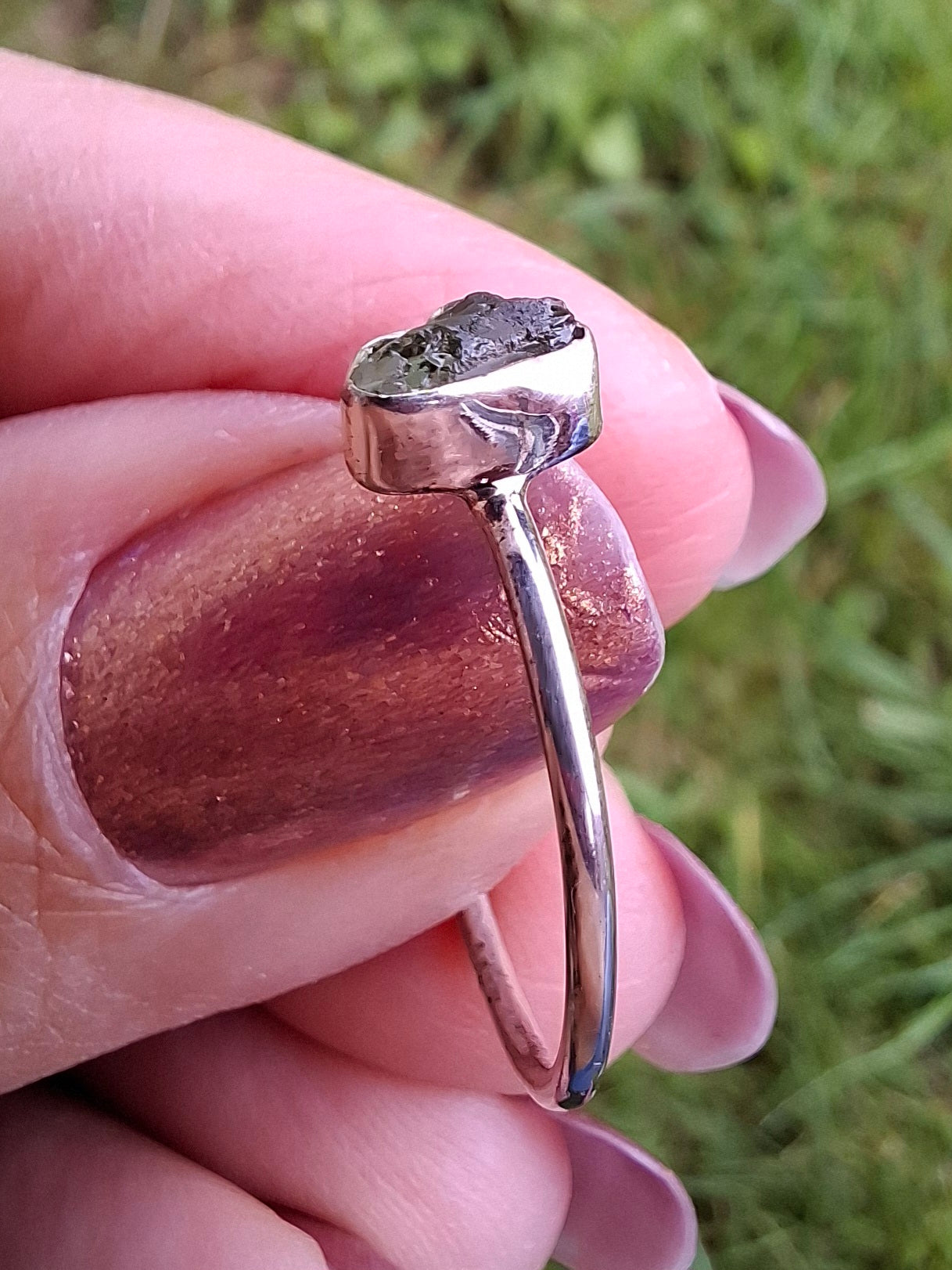 Moldavite Ring, size R, 925 Silver, Tektite (Ref: R64)