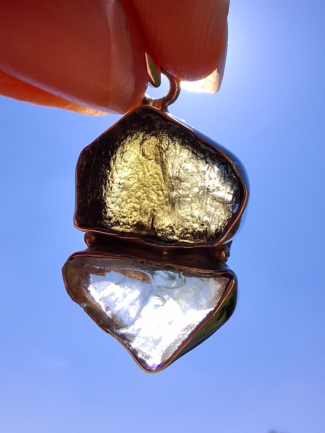 Moldavite & Libyan Desert Glass Pendant, 925 Silver, Tektite (Ref: MLP3)
