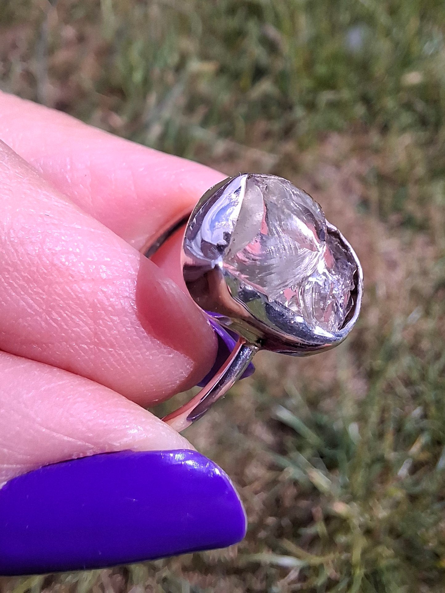 Libyan Desert Glass Ring, size large P, 925 Silver, Tektite (Ref: LR29)