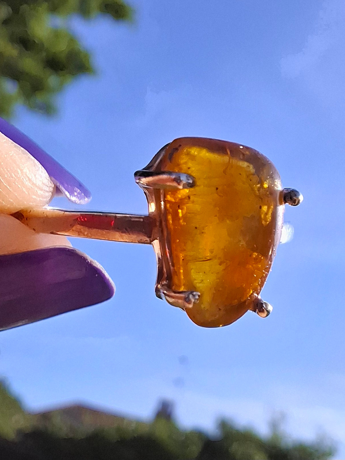Baltic Amber Ring, size large V, 925 Silver, Fossil (Ref: AR24)