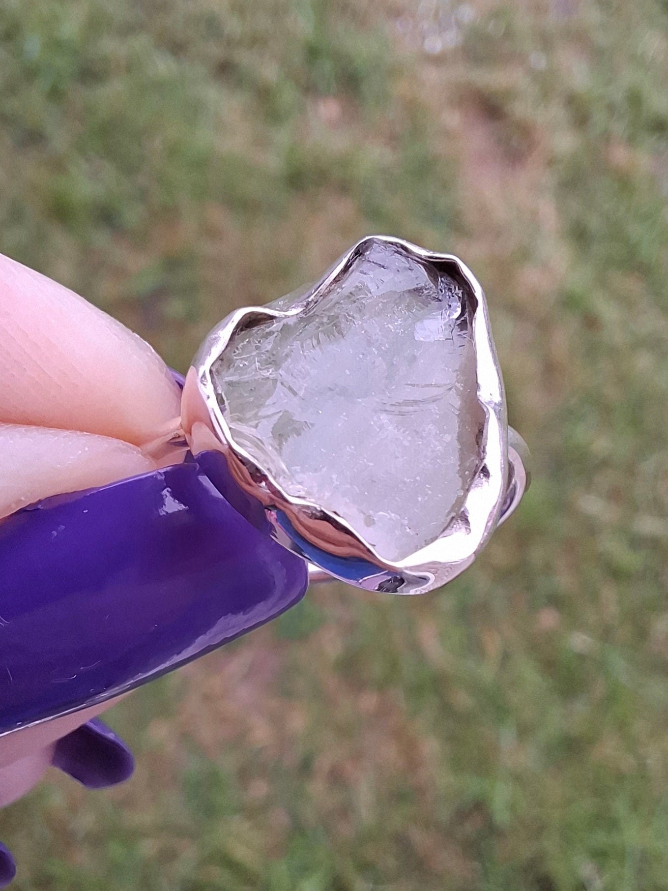 Libyan Desert Glass Ring, size large P, 925 Silver, Tektite (Ref: LR32)