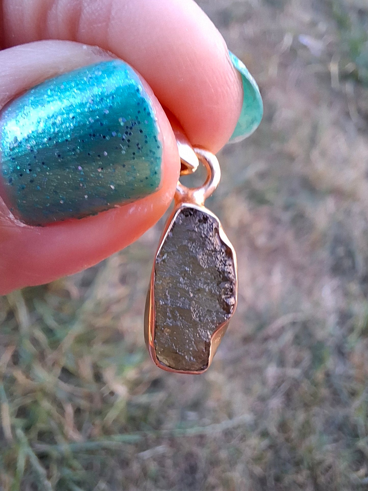 Moldavite Pendant, 14K GOLD Plated, Tektite (Ref: P450)