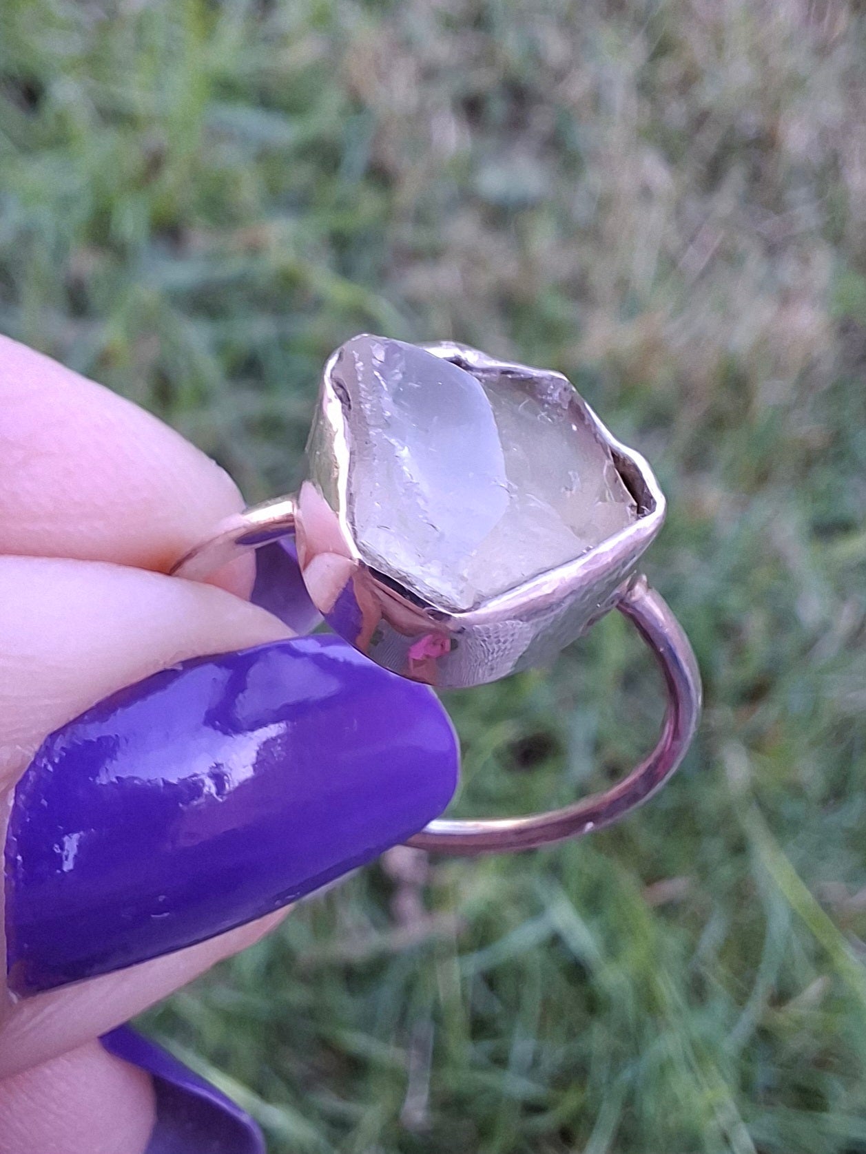 Libyan Desert Glass Ring, size small R, 925 Silver, Tektite (Ref: LR38)
