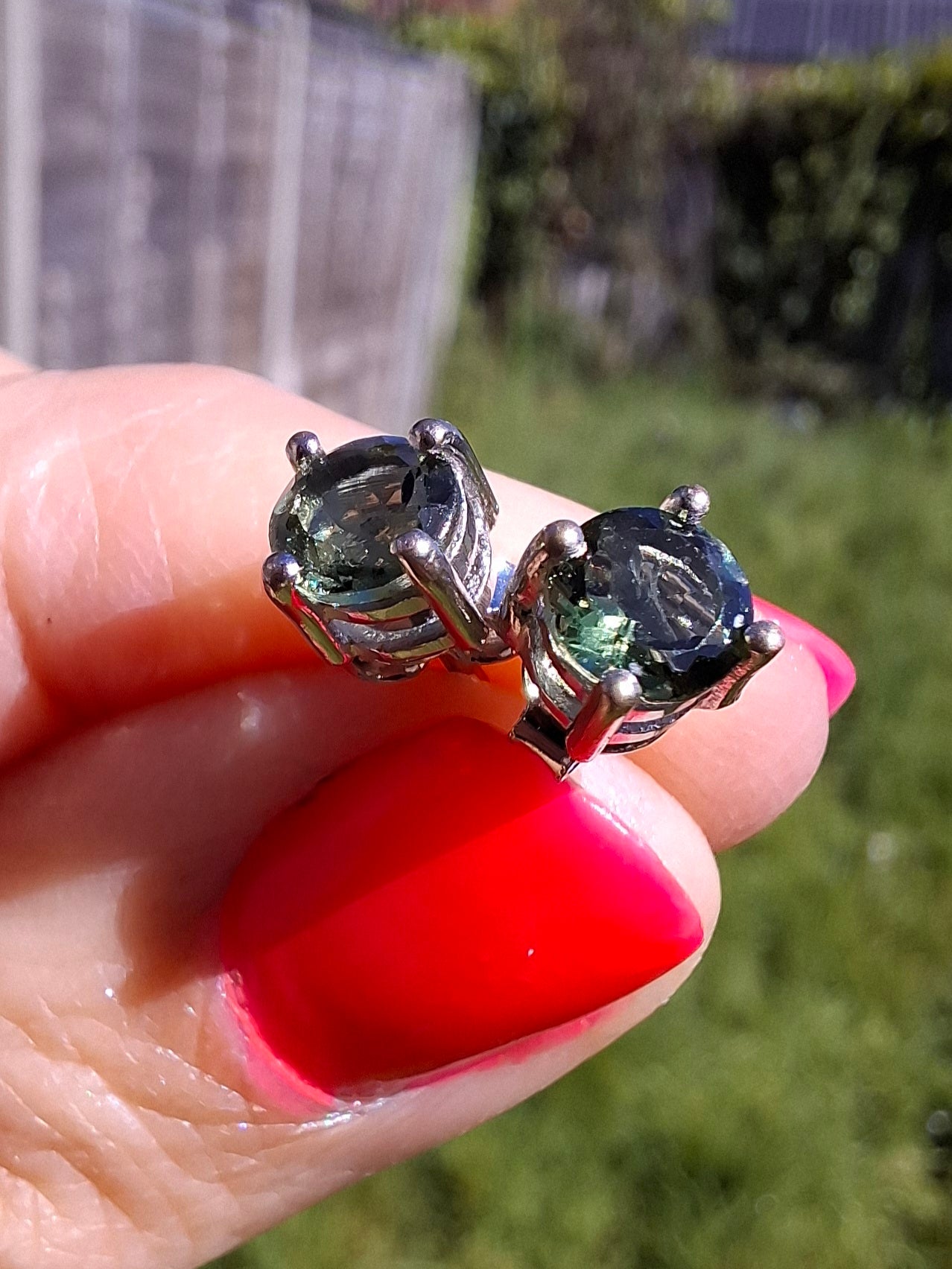 Moldavite (faceted) 5mm STUD EARRINGS, 925 Silver, Tektite (Ref: Pair48)