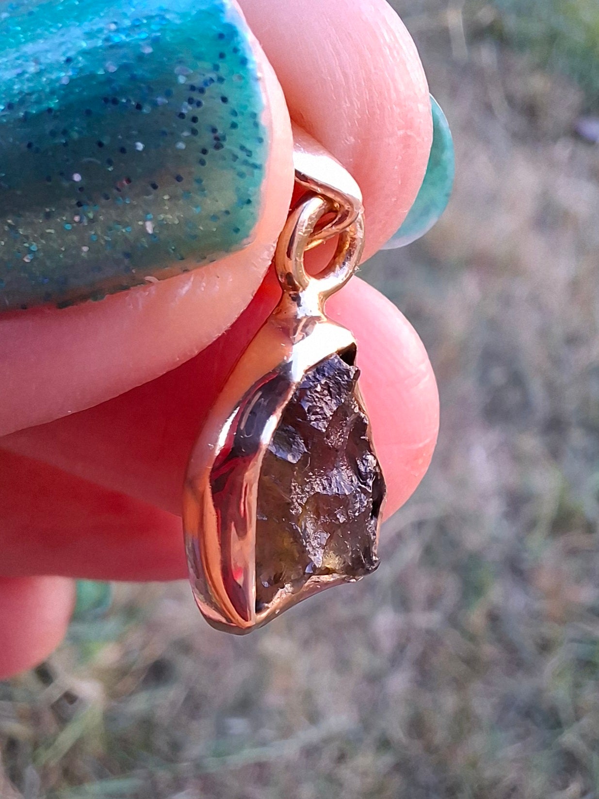Moldavite Pendant, 14K GOLD Plated, Tektite (Ref: P446)