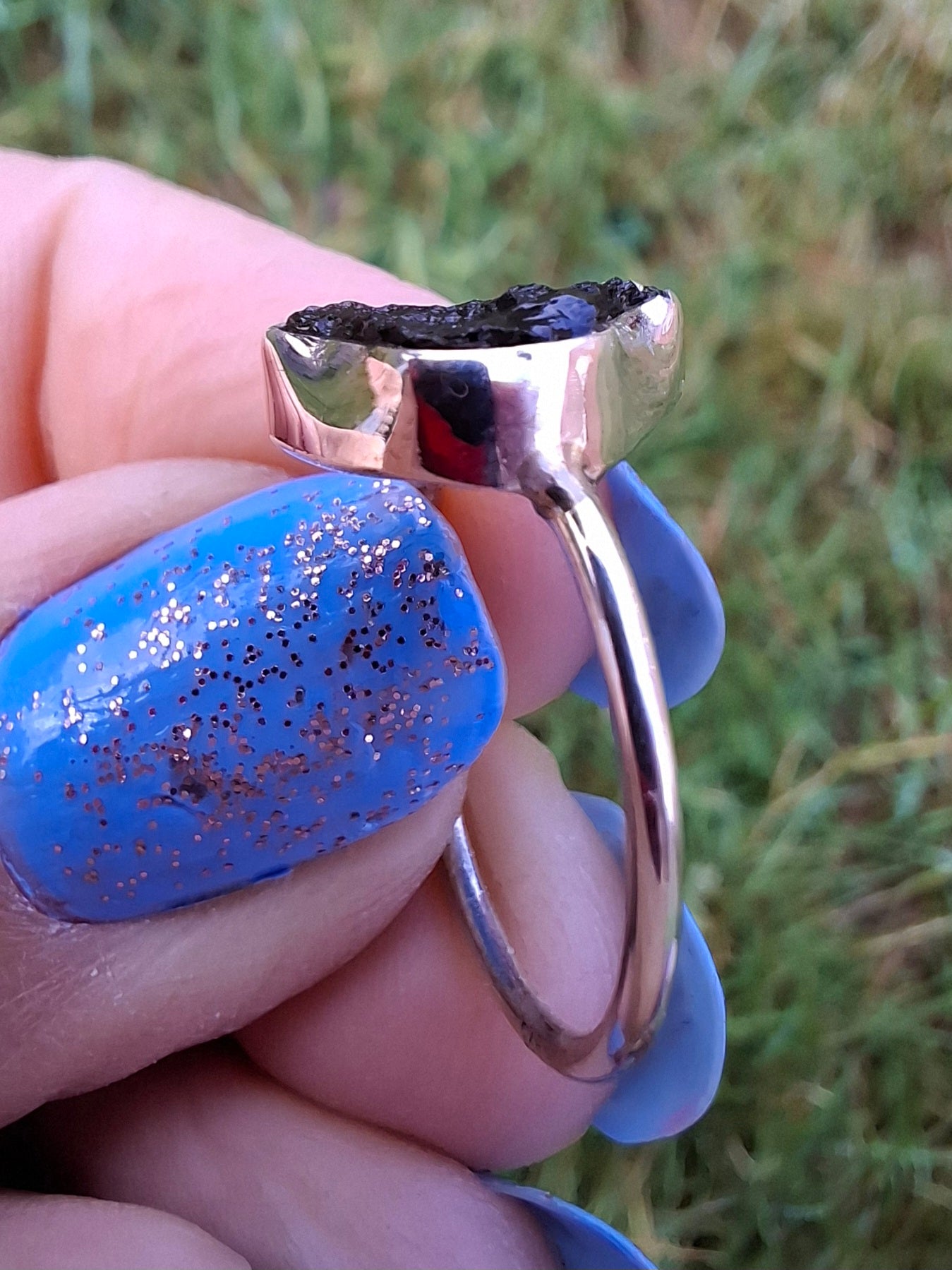 Moldavite Ring, size large M, 925 Silver, Tektite (Ref: R23)