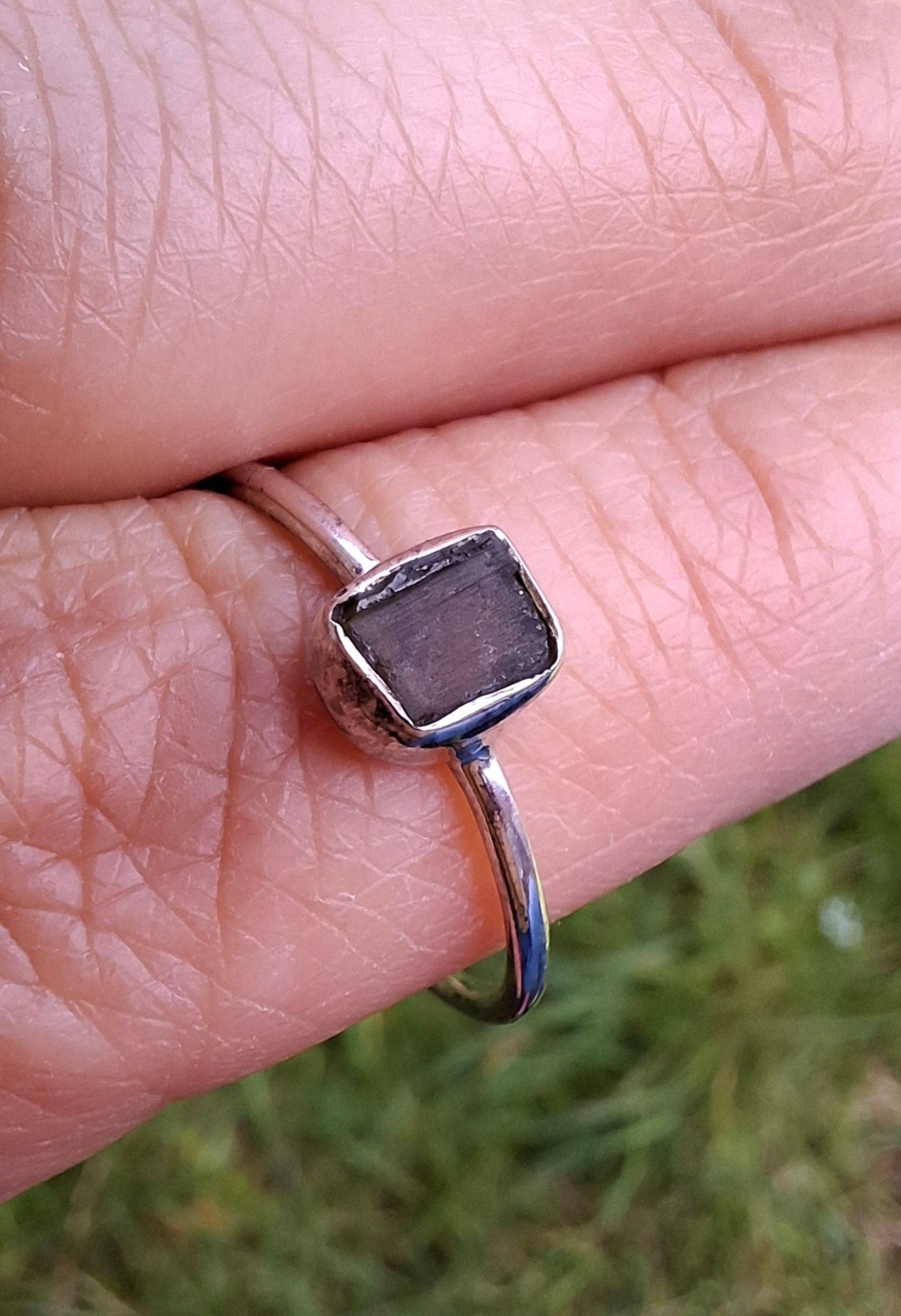 Moldavite Ring, size large P/small Q, 925 Silver, Tektite (Ref: R43)