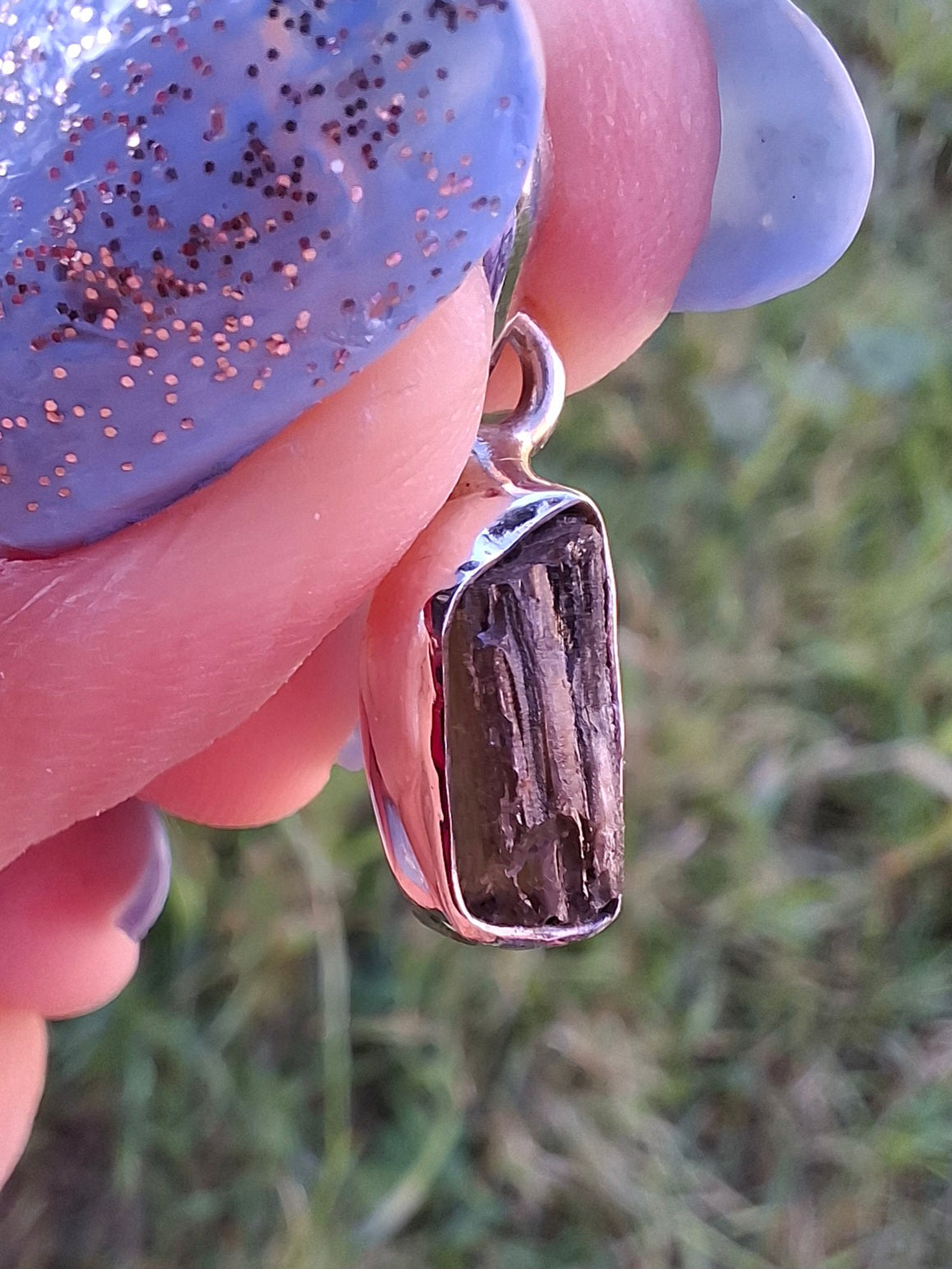 Moldavite Pendant, 925 Silver, Tektite (Ref: P91)