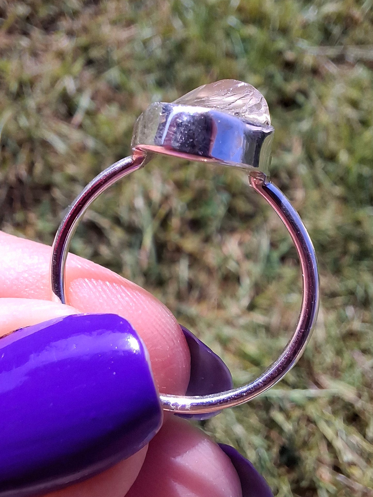 Libyan Desert Glass Ring, size large R/small S, 925 Silver, Tektite (Ref: LR42)