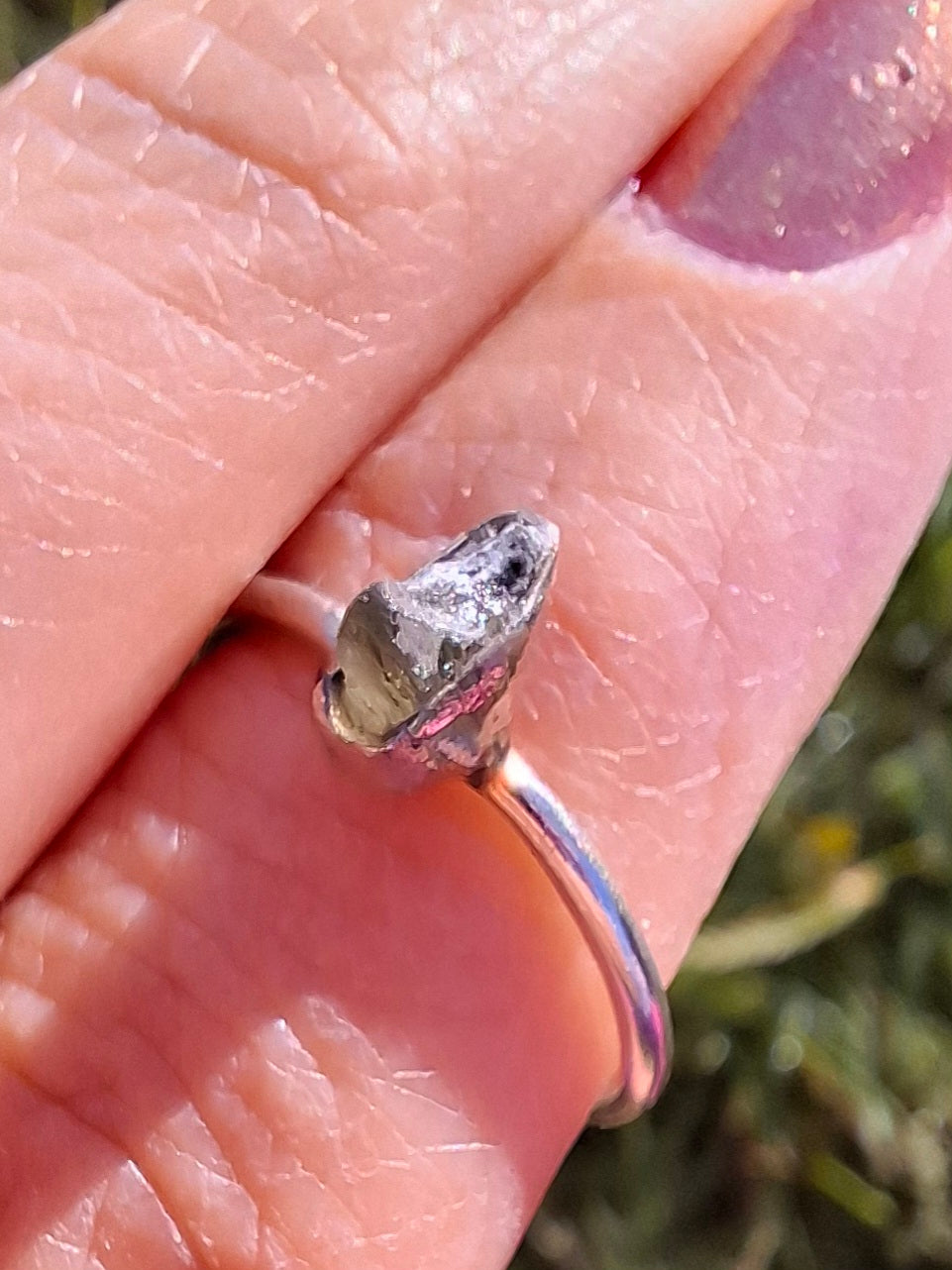 Moldavite Ring, size large M, 925 Silver, Tektite (Ref: R30)