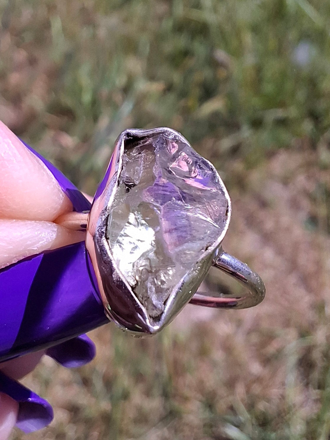 Libyan Desert Glass Ring, size large K, 925 Silver, Tektite (Ref: LR16)