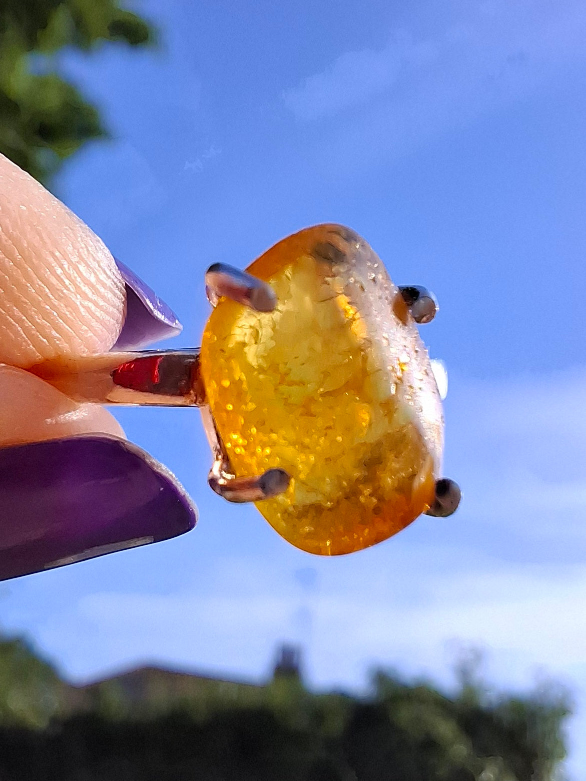Baltic Amber Ring, size large O, 925 Silver, Fossil (Ref: AR12)