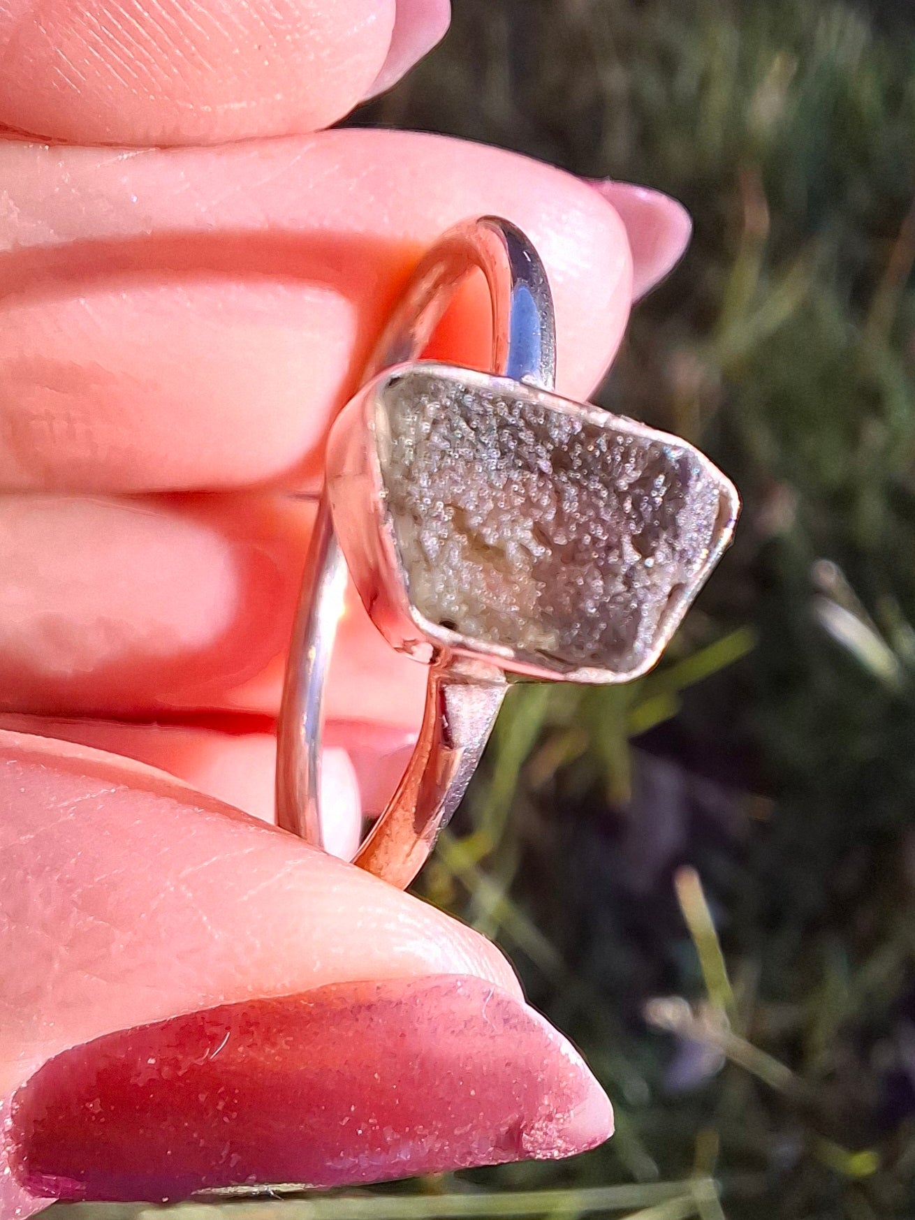 Moldavite Ring, size small W, 925 Silver, Tektite (Ref: R59)