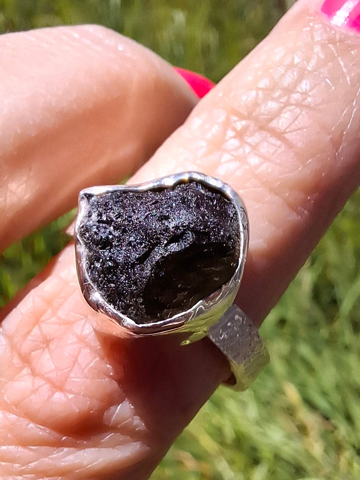 Moldavite Ring, size U, 925 Silver, Tektite (Ref: R322)