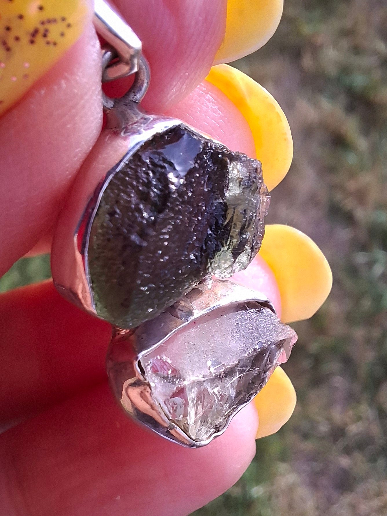 Moldavite & Libyan Desert Glass Pendant, 925 Silver, Tektite (Ref: MLP17)