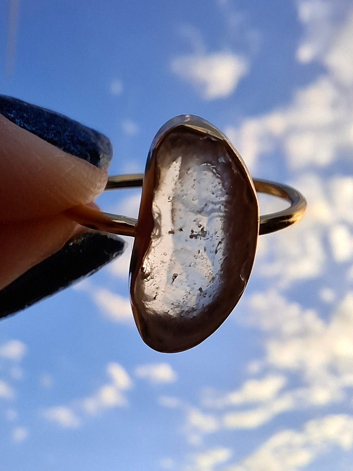 Libyan Desert Glass Ring, 14K GOLD Plated, size Q, Tektite (Ref: LR77)
