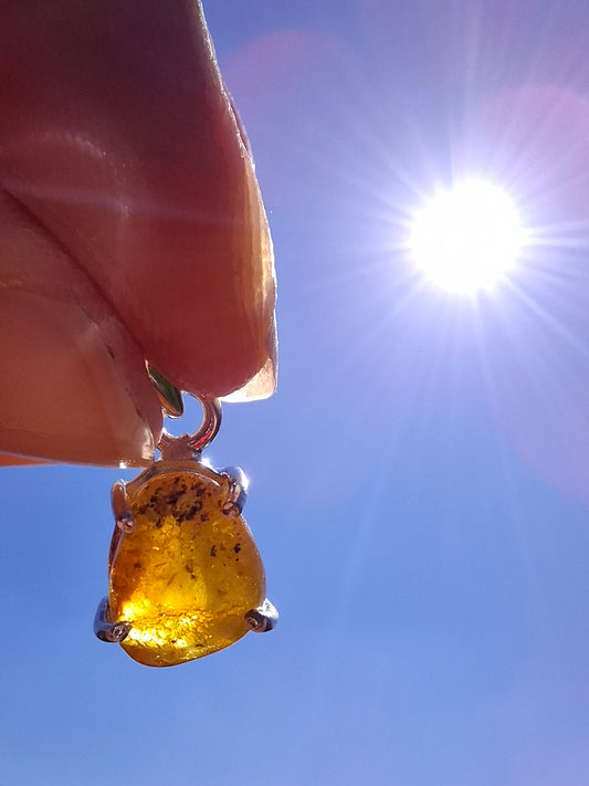 Baltic Amber Pendant, 925 Silver, Fossil (Ref: AP17)