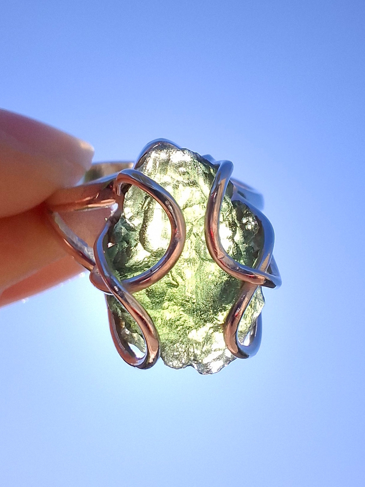 Moldavite Ring, size O, 925 Silver, Tektite (Ref: R7)