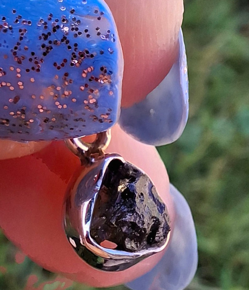 Moldavite Pendant, 925 Silver, Tektite (Ref: P96)