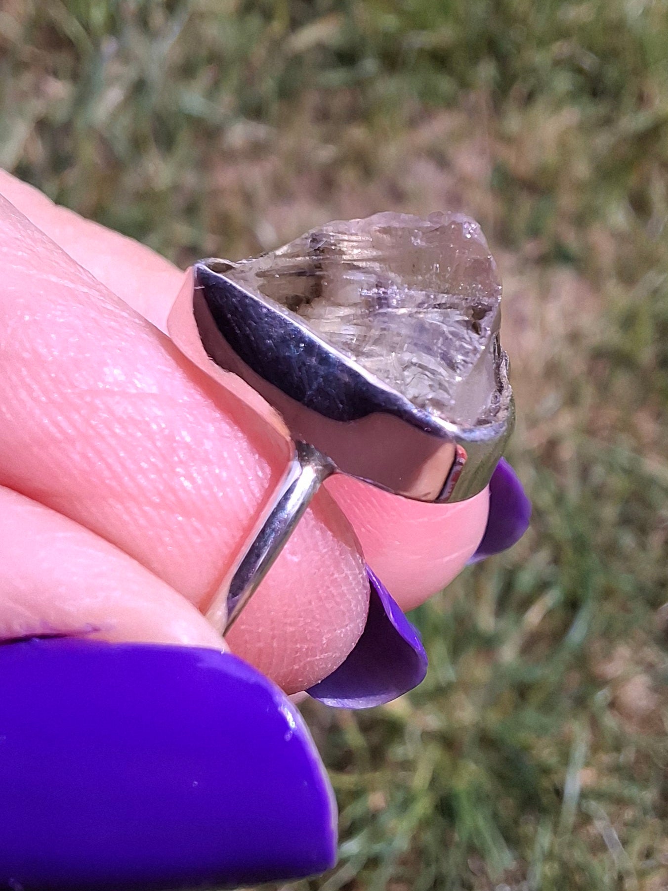 Libyan Desert Glass Ring, size large K, 925 Silver, Tektite (Ref: LR13)