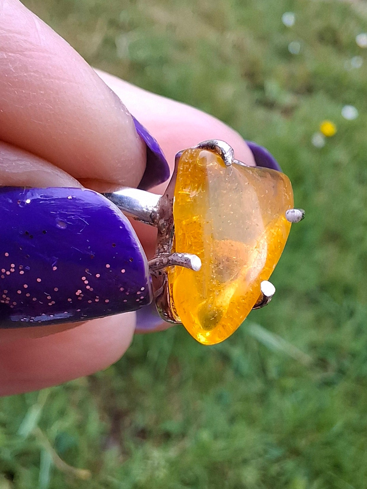 Baltic Amber Ring, size large U, 925 Silver, Fossil (Ref: AR21)