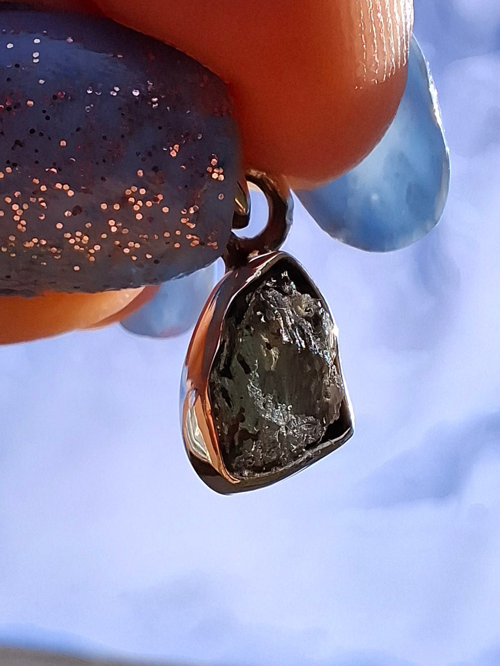 Moldavite Piece, 925 Silver, Tektite (Ref: P54)