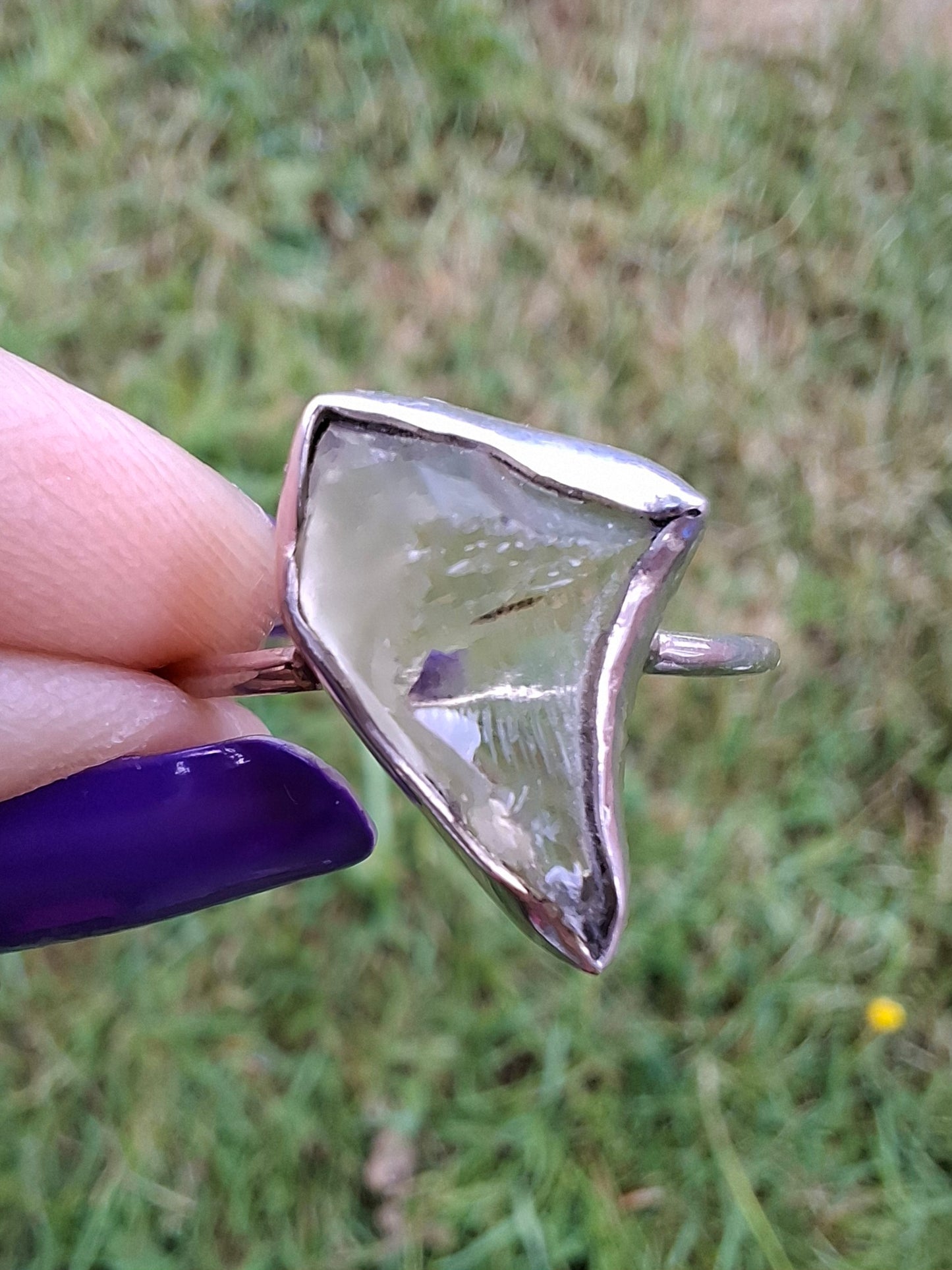 Libyan Desert Glass Ring, size large W, 925 Silver, Tektite (Ref: LR62)