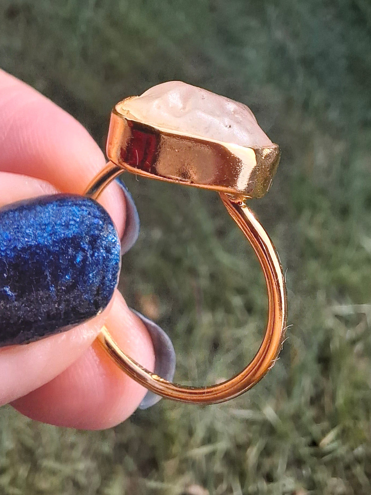 Libyan Desert Glass Ring, 14K GOLD Plated, size R, Tektite (Ref: LR66)