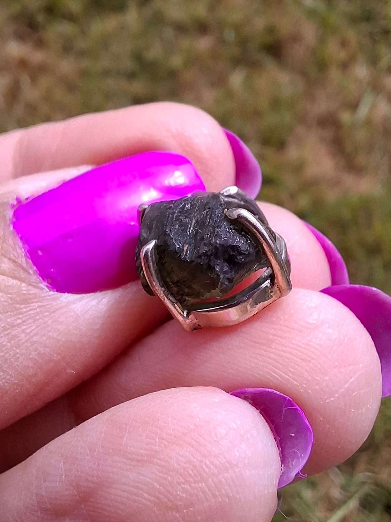 Moldavite Claw Pendant, 925 Silver, Tektite (Ref: P24)