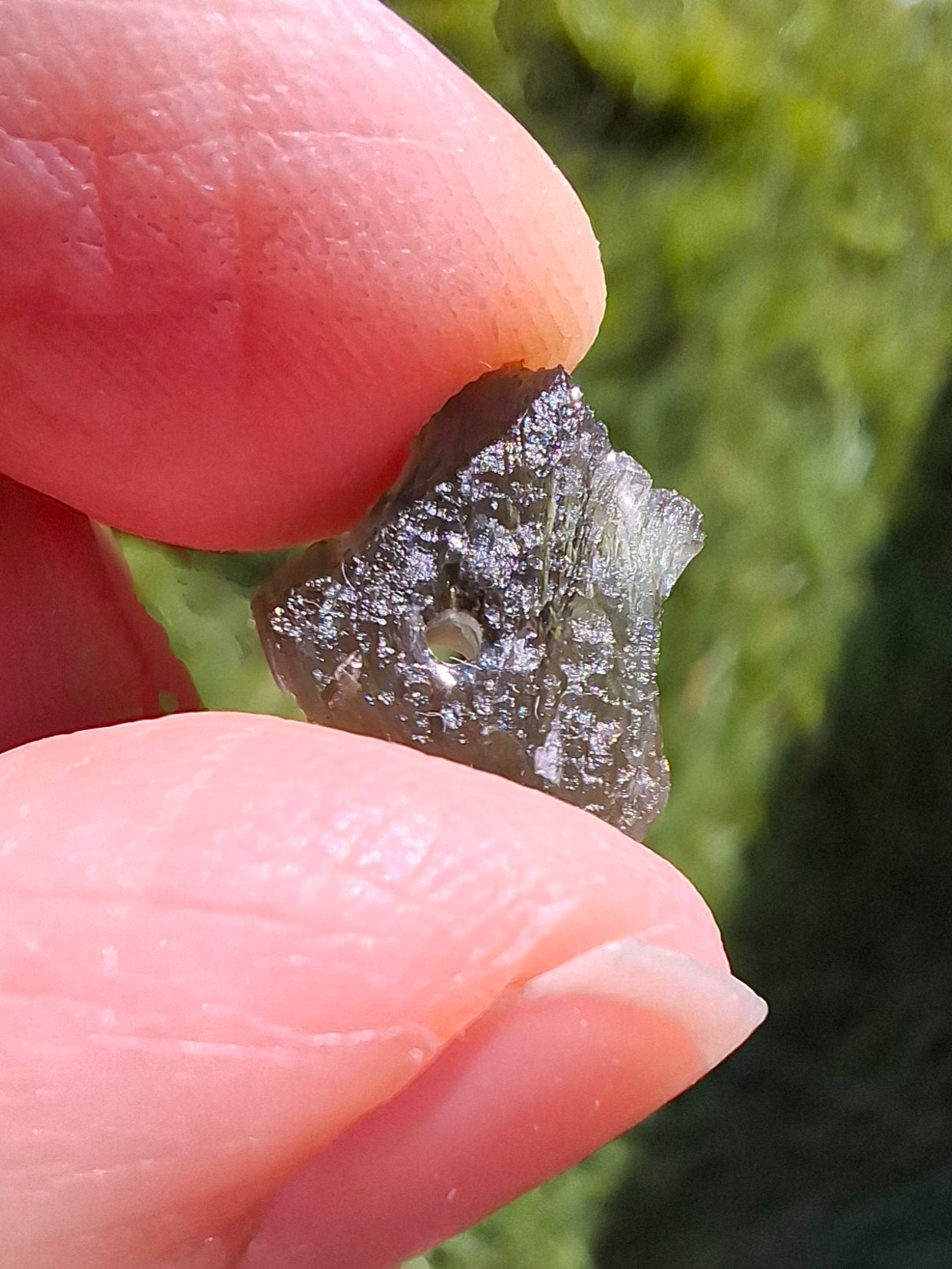 DRILLED, Moldavite Piece, 0.67g, Tektite (Ref: D21)